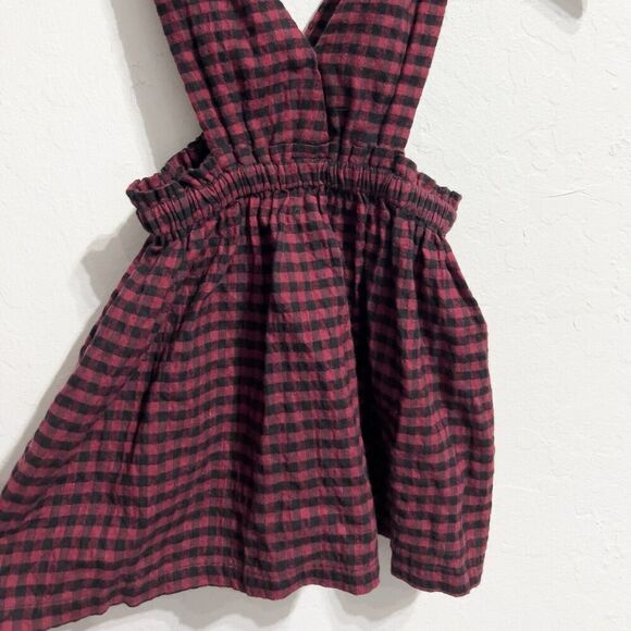 Zara Dress Girls 2-3 Toddler Gingham Overall Skirt Red Black Checker Plaid - Picture 3 of 6